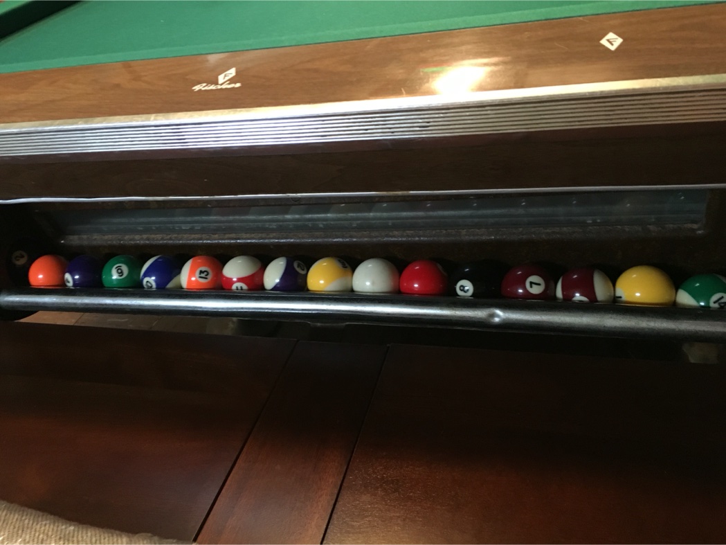 Fischer Empress 105 vintage pool table with light and balls for sale in