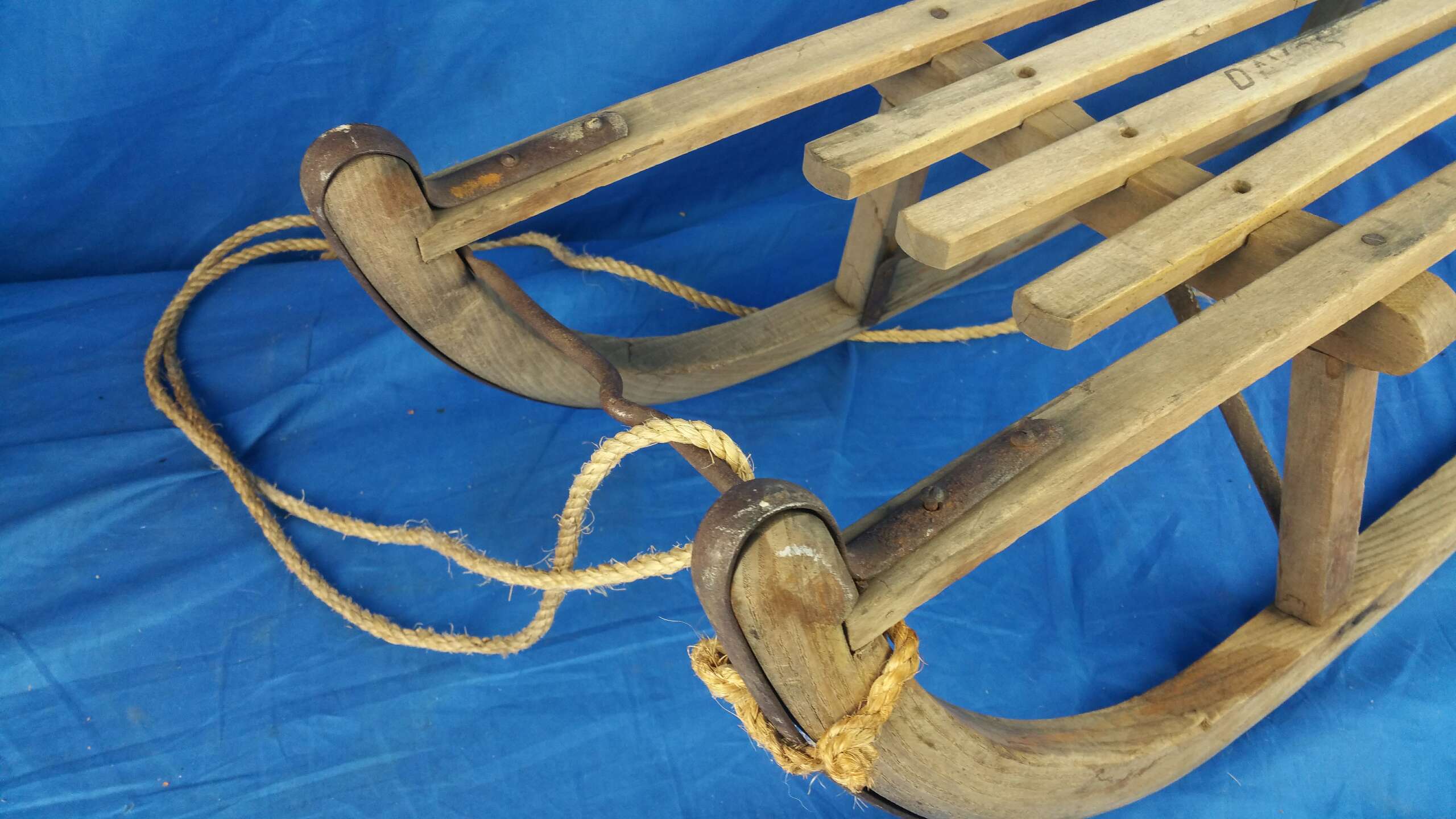 1950’s Antique German DAVOS Sled Hickory and Iron bentwood 35" for sale