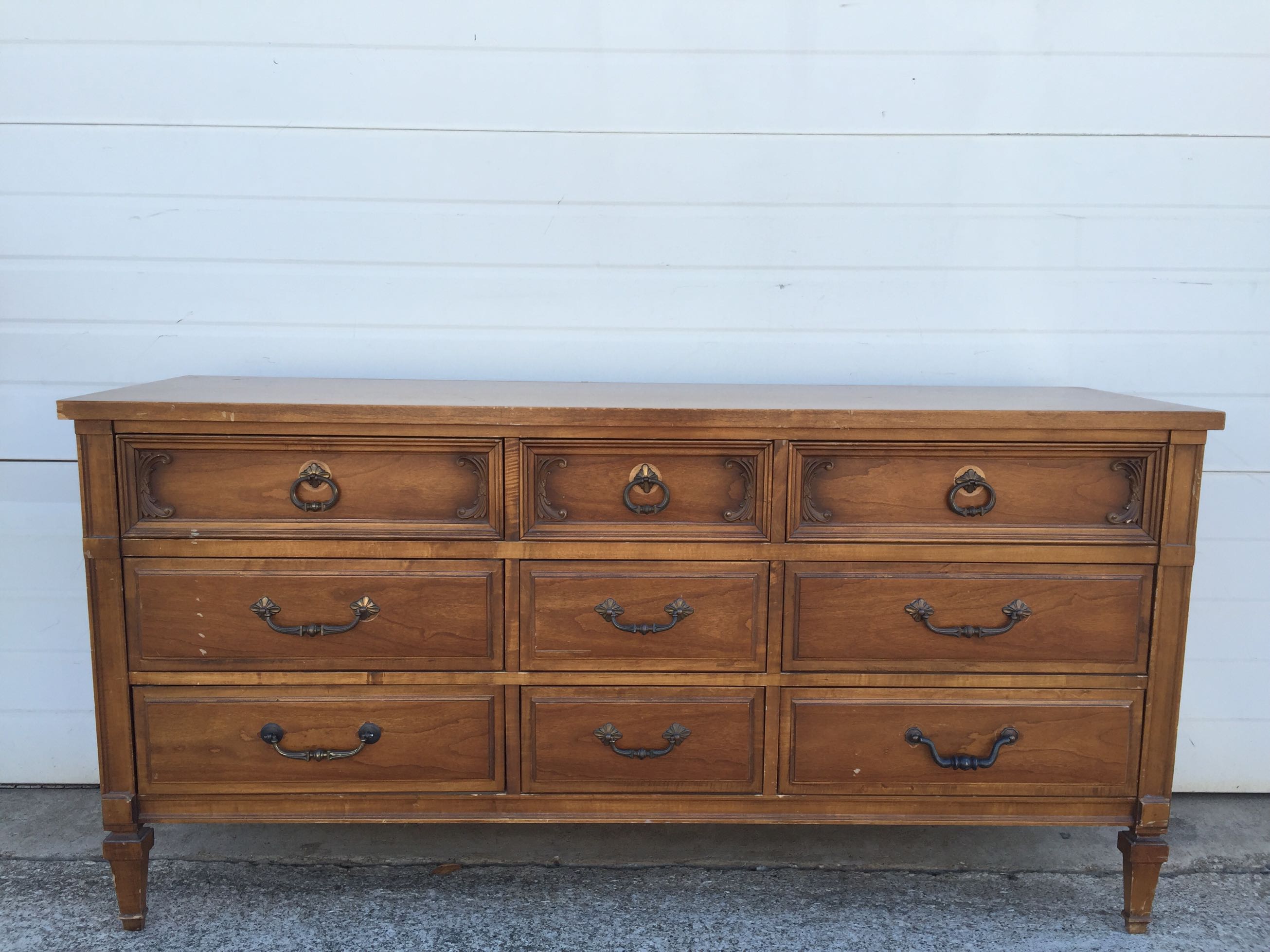 Vintage wood triple nine drawer dresser by Ballman / Cummings for sale ...