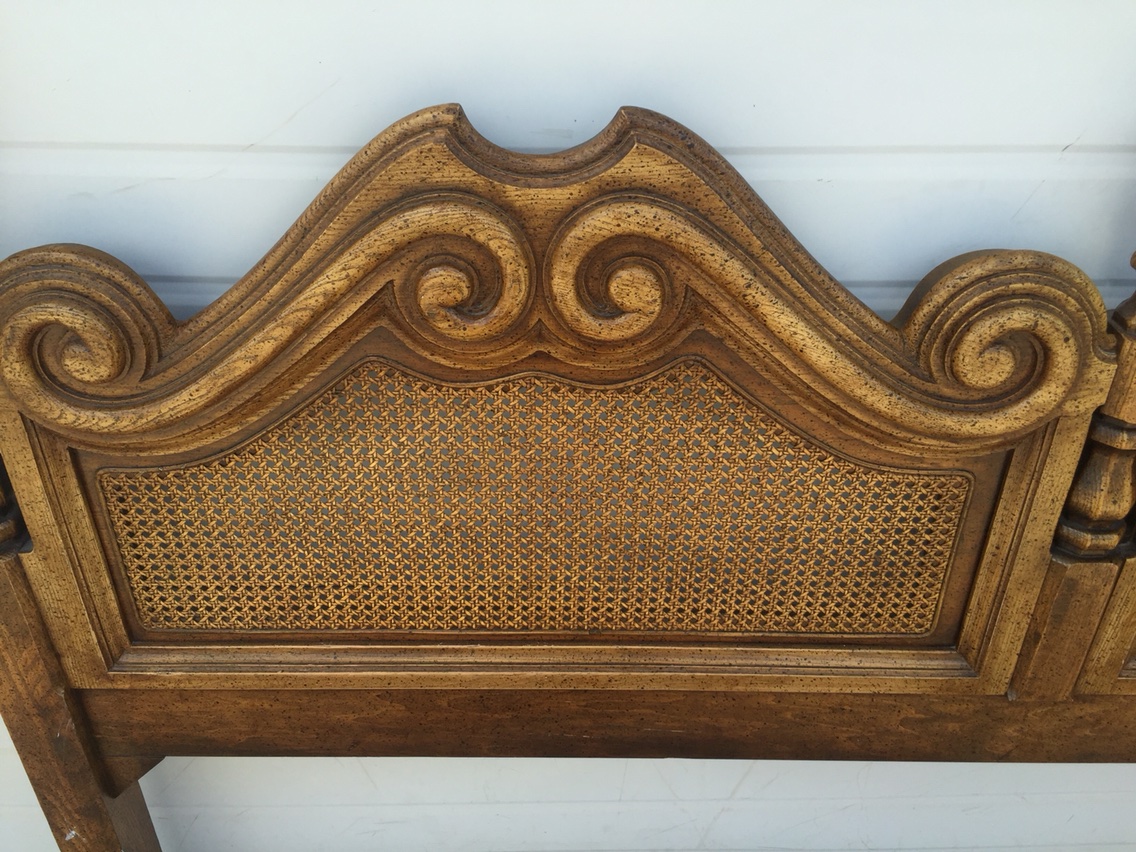 1 Vintage King size wood cane ornate headboard only brown for sale in