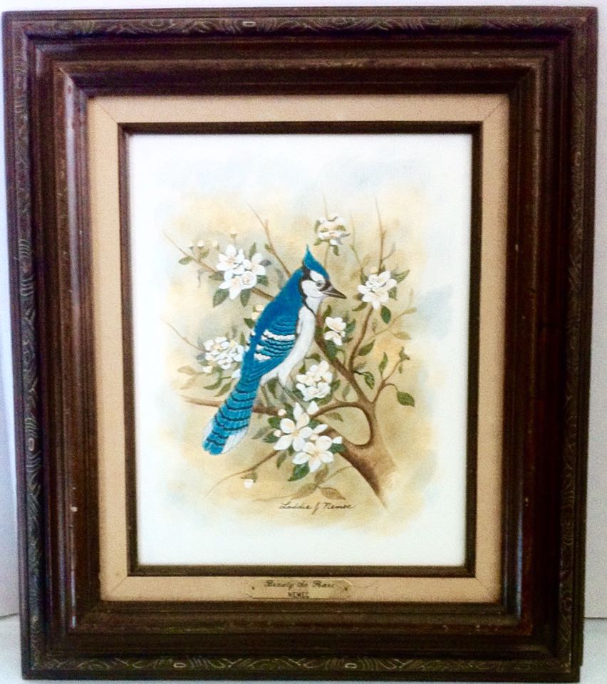 Professionally Framed Vintage Bird Wildlife Painting By Texas Artist Laddie J. N for sale in