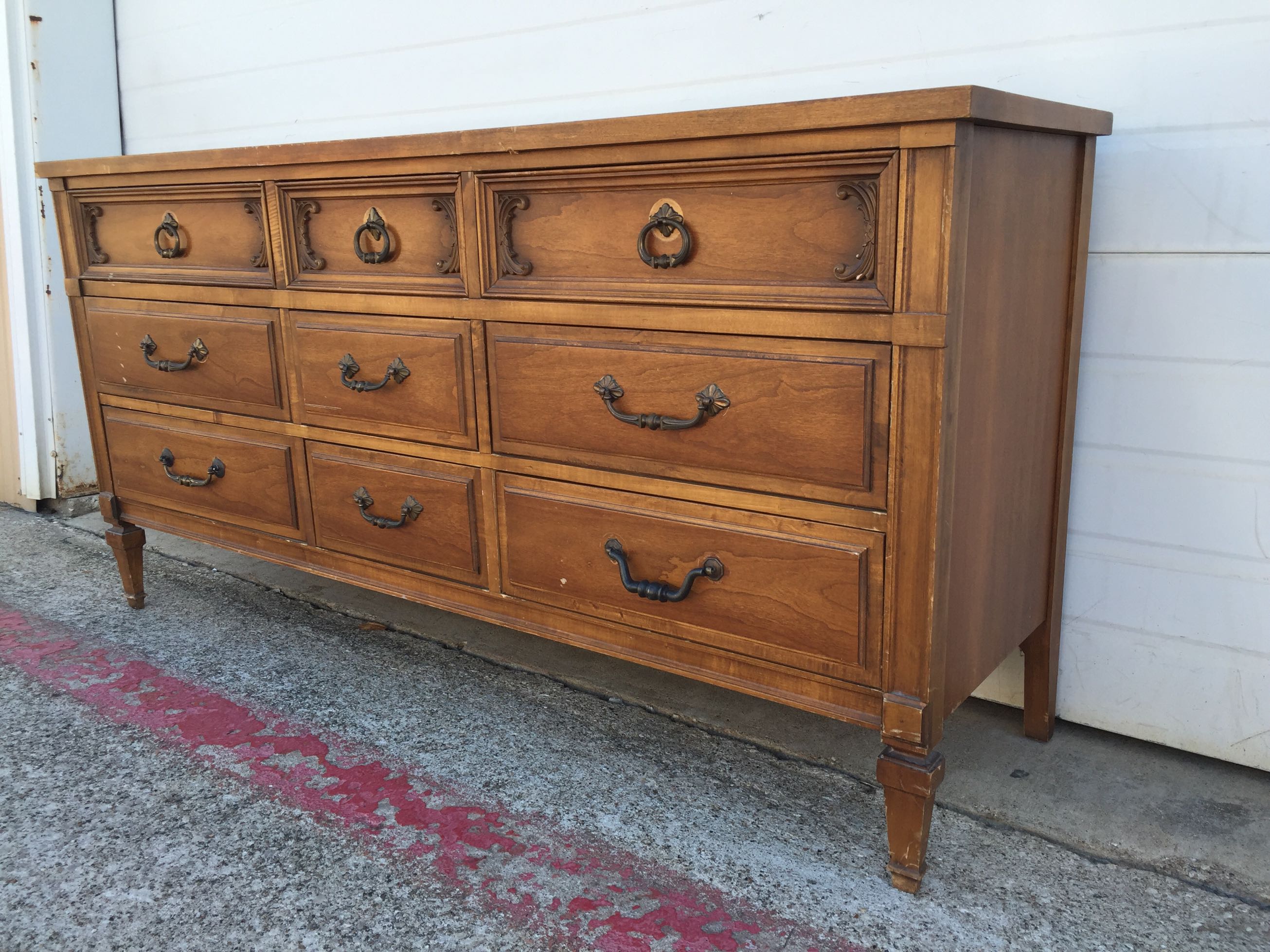 Vintage wood triple nine drawer dresser by Ballman / Cummings for sale ...