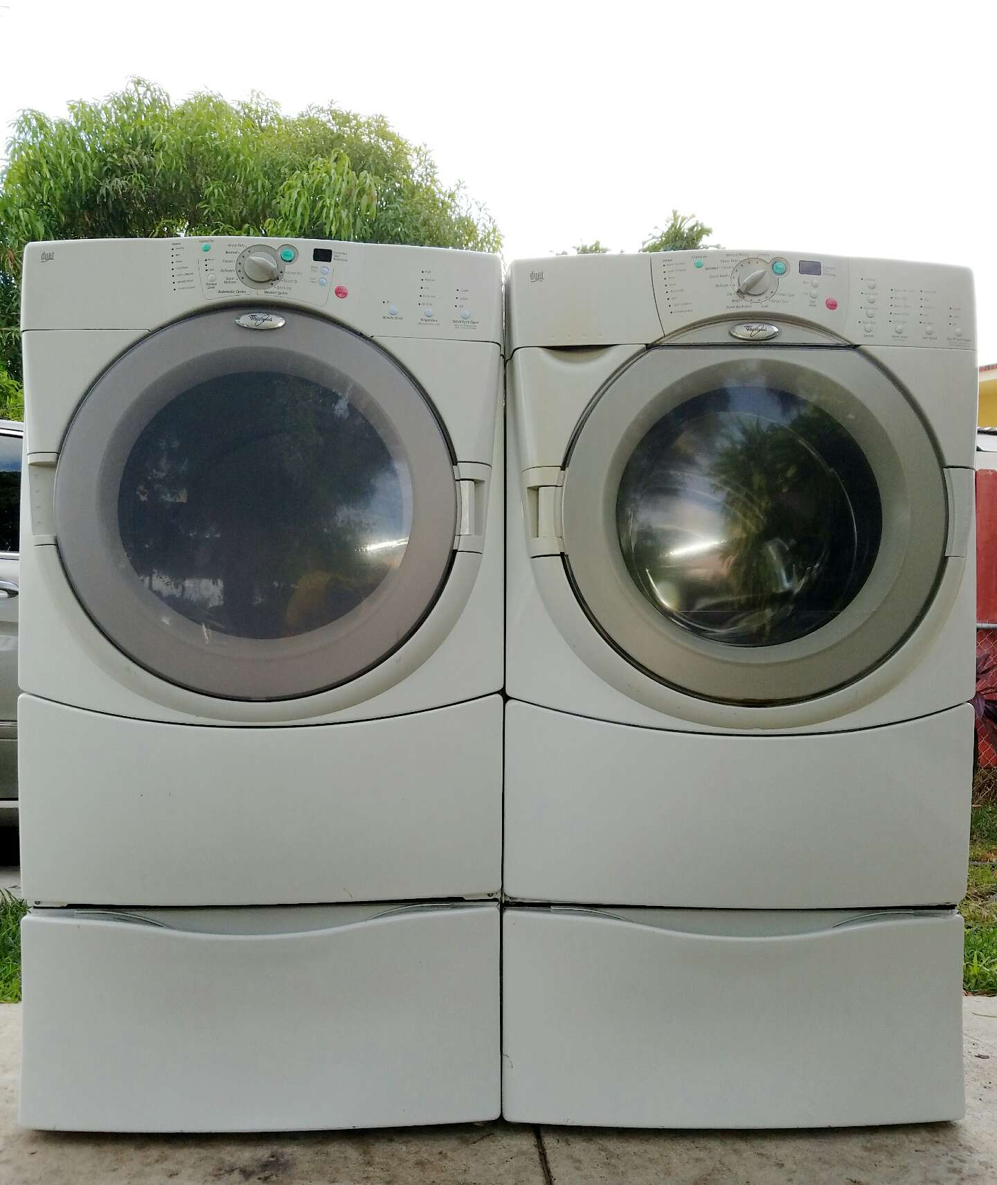 WHIRLPOOL DUET FRONT LOAD WASHER AND DRYER WITH PEDESTALS for sale in