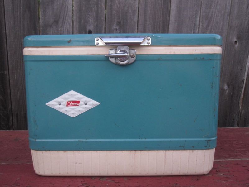 Vintage Diamond Coleman Cooler 1962 Aqua Blue Metal Camping Outdoor ...